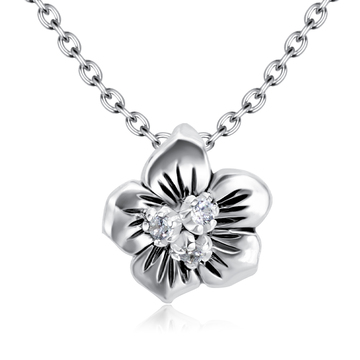 Crystal on flower shaped Silver Necklace SPE-5249
